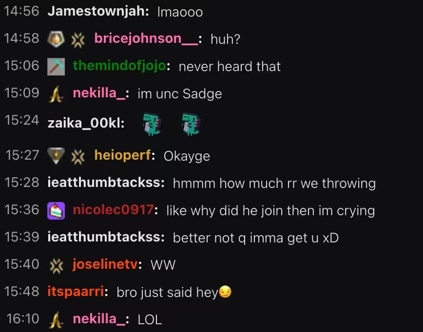 Standard KoalaVOD chat overlay showing clean, professional chat replay