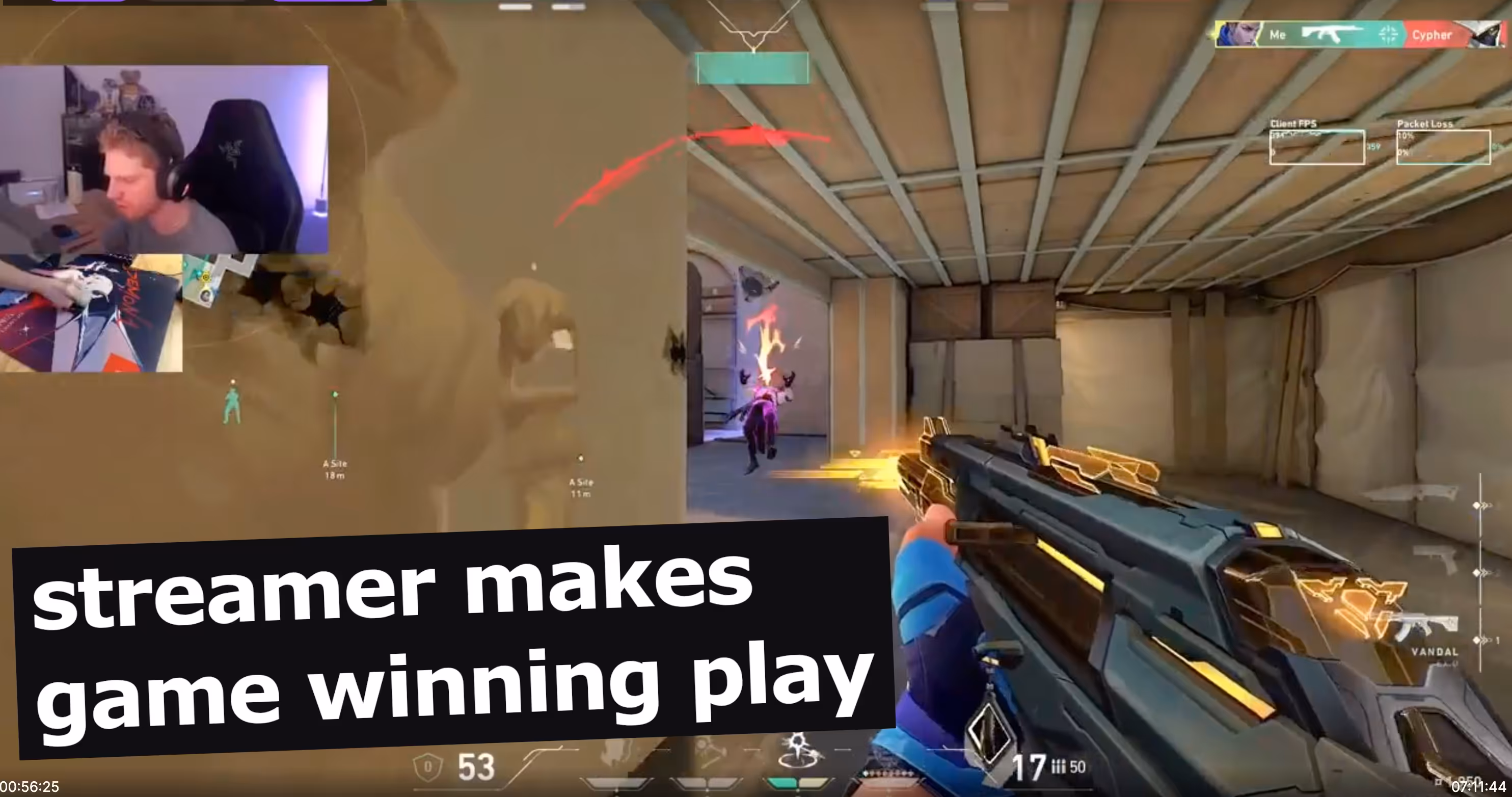 Valorant gameplay showing game-winning play with text overlay 'FOLLOWED BY GAME WINNING PLAY' - Step 2: The actual big moment captured